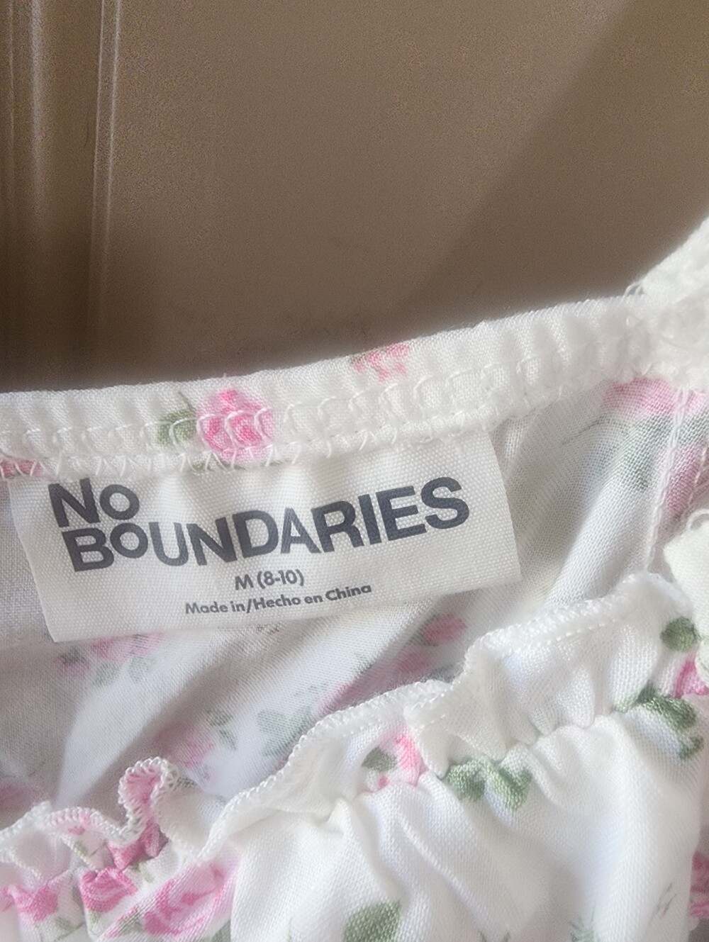 NWT No Boundaries White Pink Rose Floral Puff Sleeve Milkmaid Midi Dress Size M - Picture 4 of 4
